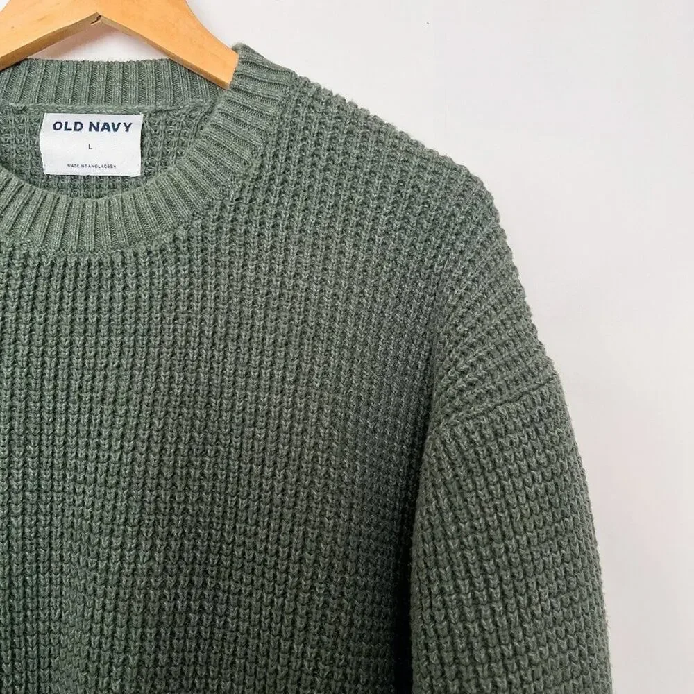 Old Navy Tunic Sweater Chunky Knit Crew Neck Oversized Size Large Heather Green